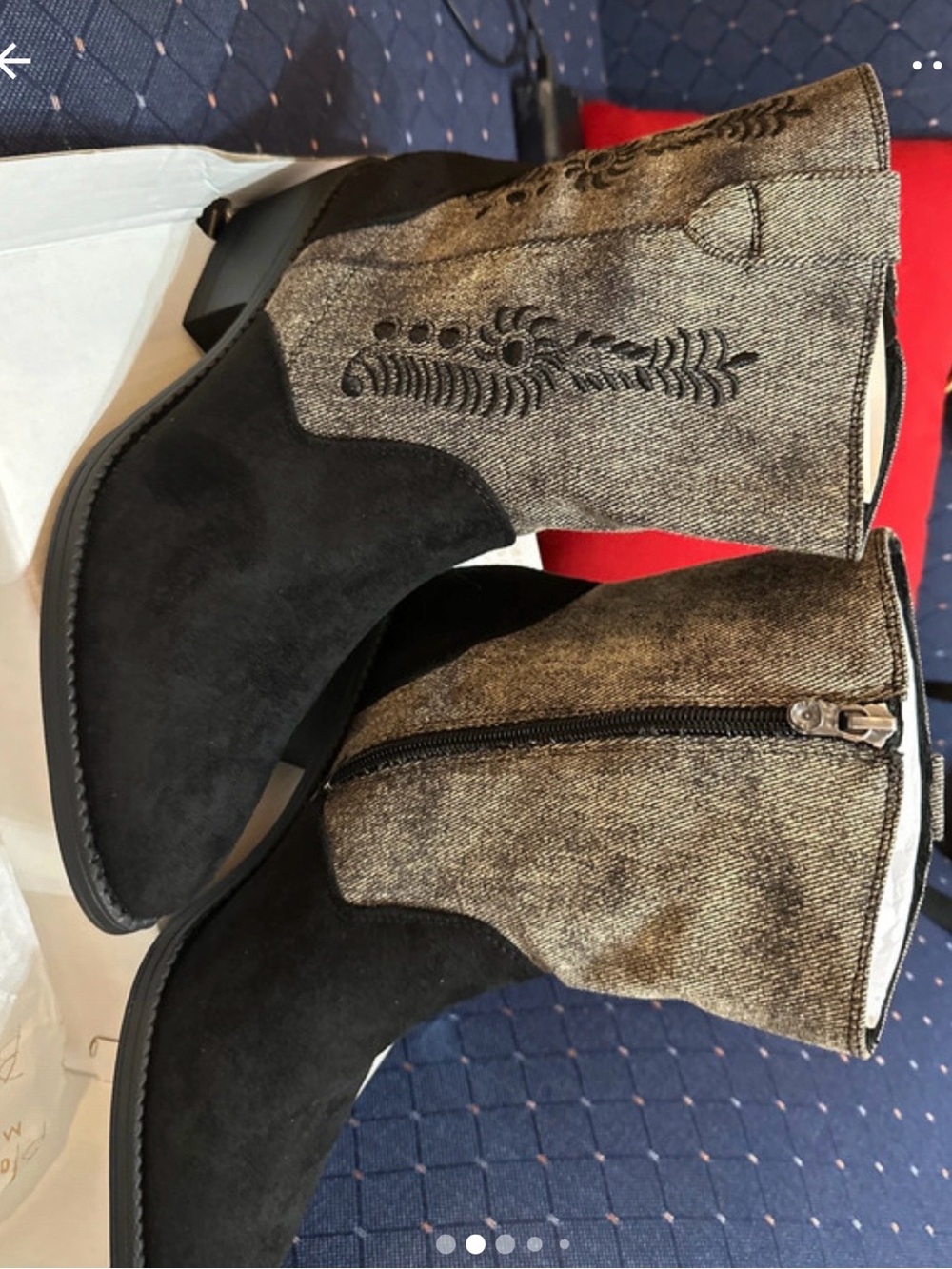 State of Mind Two-Tone Embroidered Ankle Booties in Black and Taupe
